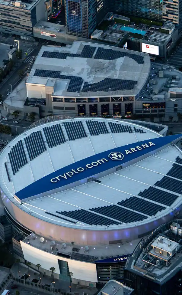 The roof of a modern professional basketball arena.