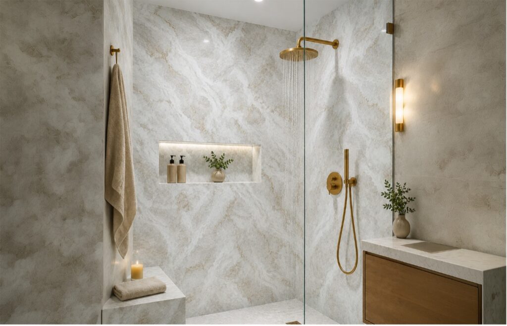 Luxury bathroom using vinyl polymer films