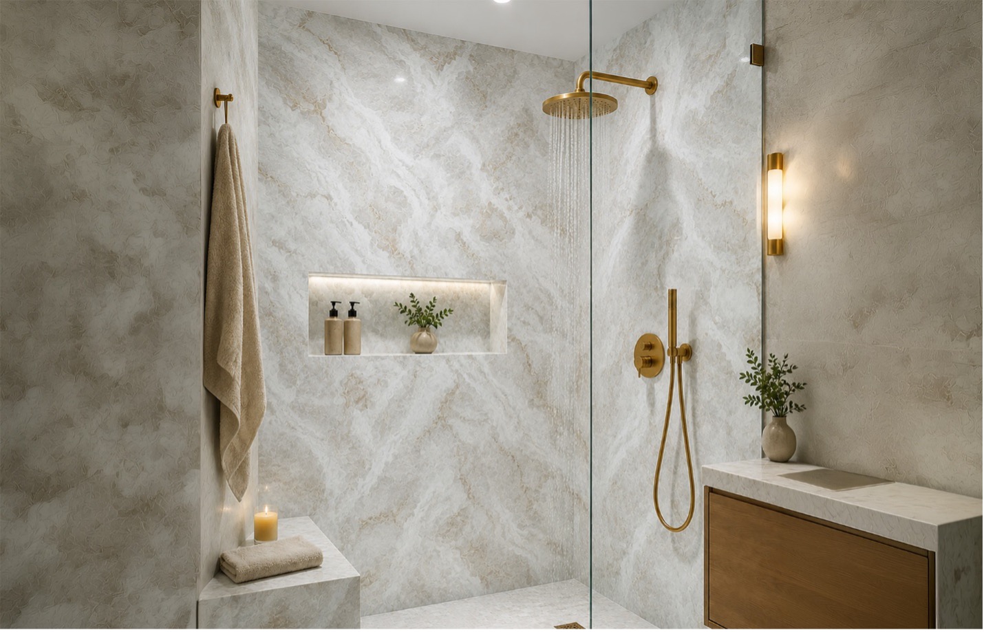 Luxury bathroom using vinyl polymer films