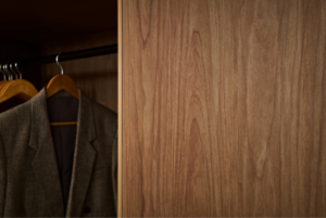 Luxury closet with luxury vinyl wood polymer film i2M